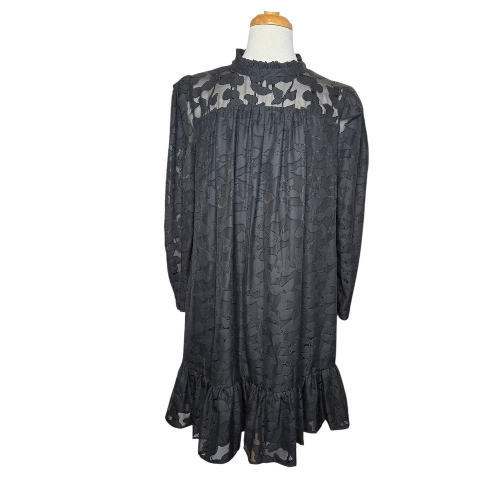 Tommy Hilfiger Womens Black Burnout Floral Ruffle Hem Mini Shift Dress Size 16 - Picture 2 of 8